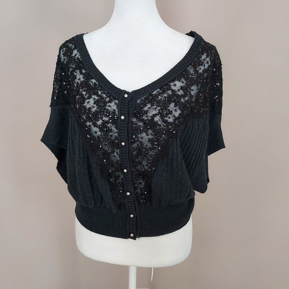 Free People Black Sequin Cardigan